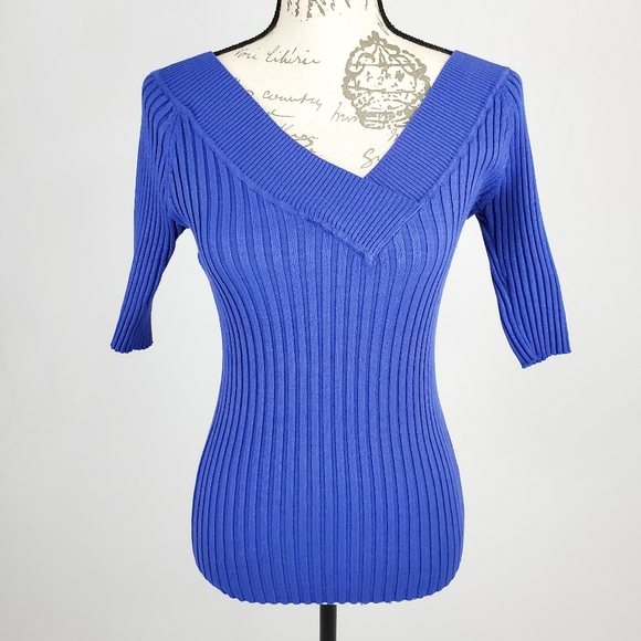 City Streets V-Neck Bodycon Top Blue Size Large - Picture 4 of 6